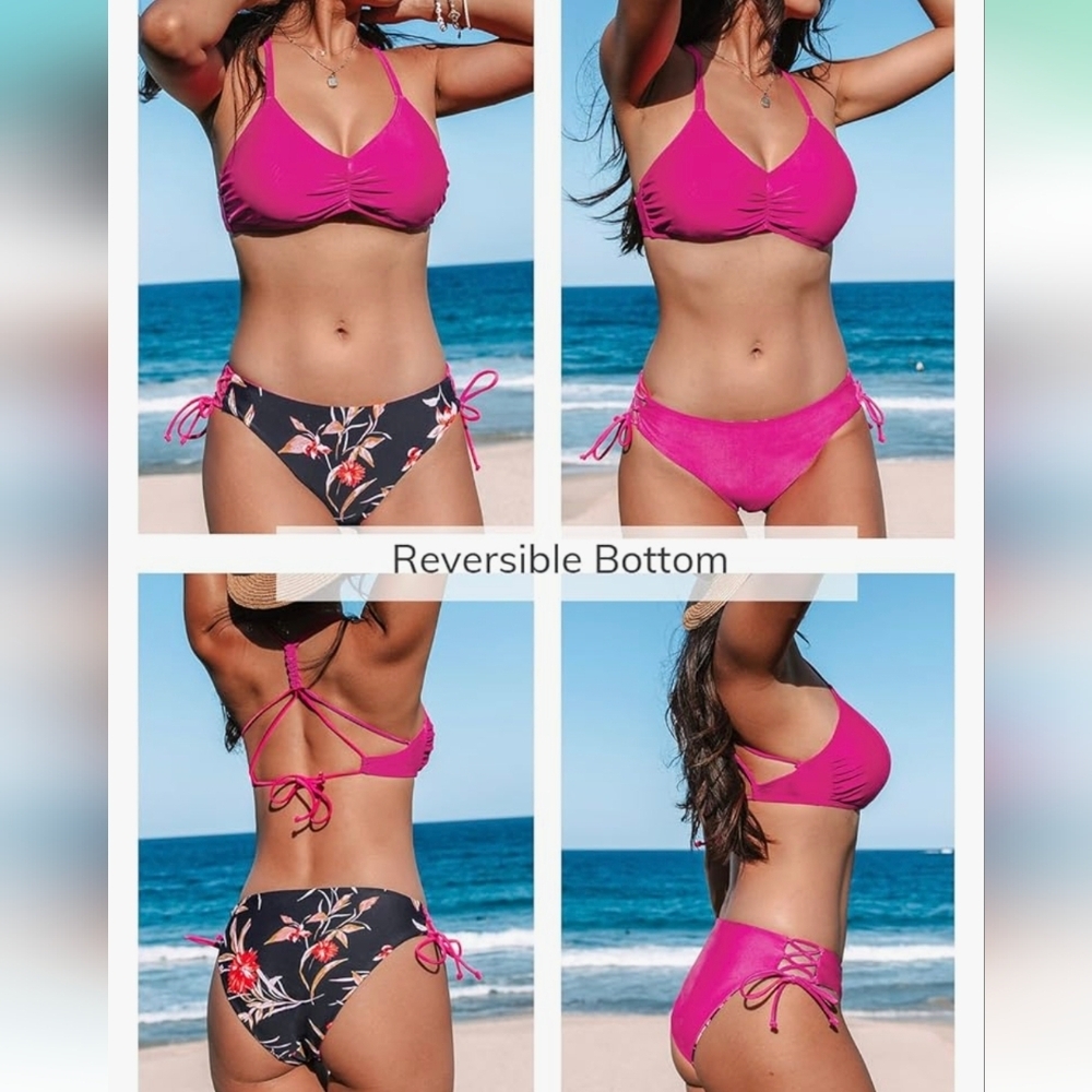2 Piece Bikini Set Back Braided Straps with Reversible Bottom Sz S